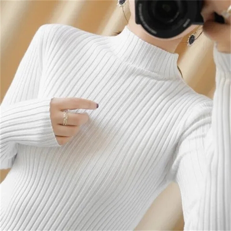 2023 autunno inverno Jersey Mujer maglione coreano nuovo dolcevita tinta unita manica lunga maglioni Pullover lavorato a maglia Slim Pull Femme