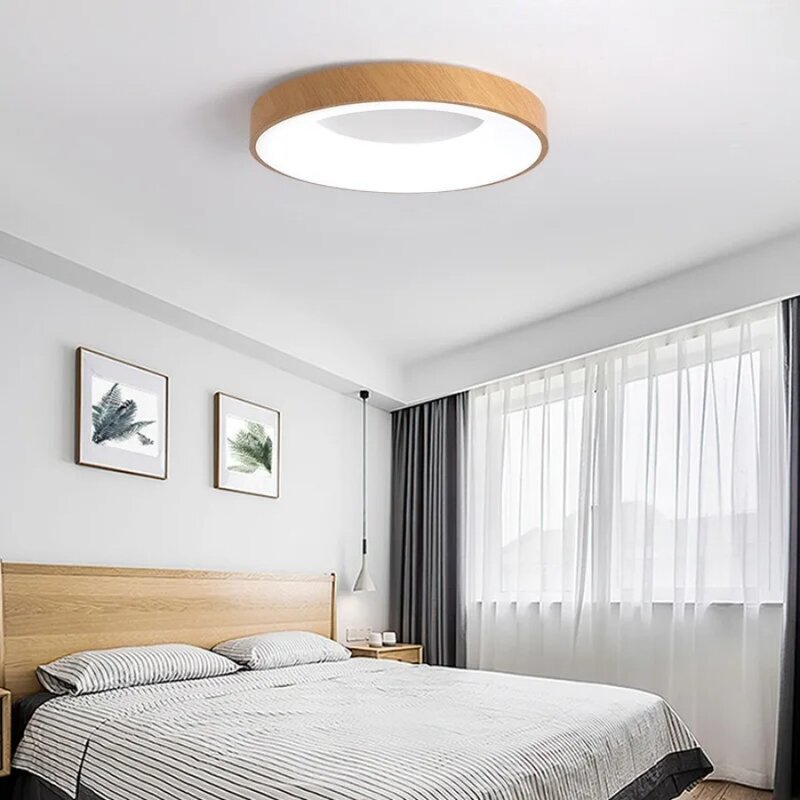 Plafonnier LED Circulaire Ultra-Mince en Bois au Design Nordique Moderne, Luminaire Décoratif d'Nik, Idéal pour un Salon, une Cuisine ou une Chambre à Coucher