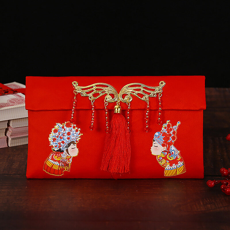 1pc chiński nowy rok 2024 czerwona koperta szczęśliwe pieniądze torba tekstura sztuczny jedwab wizyty krewnych nowy rok czerwona koperta dla Chin