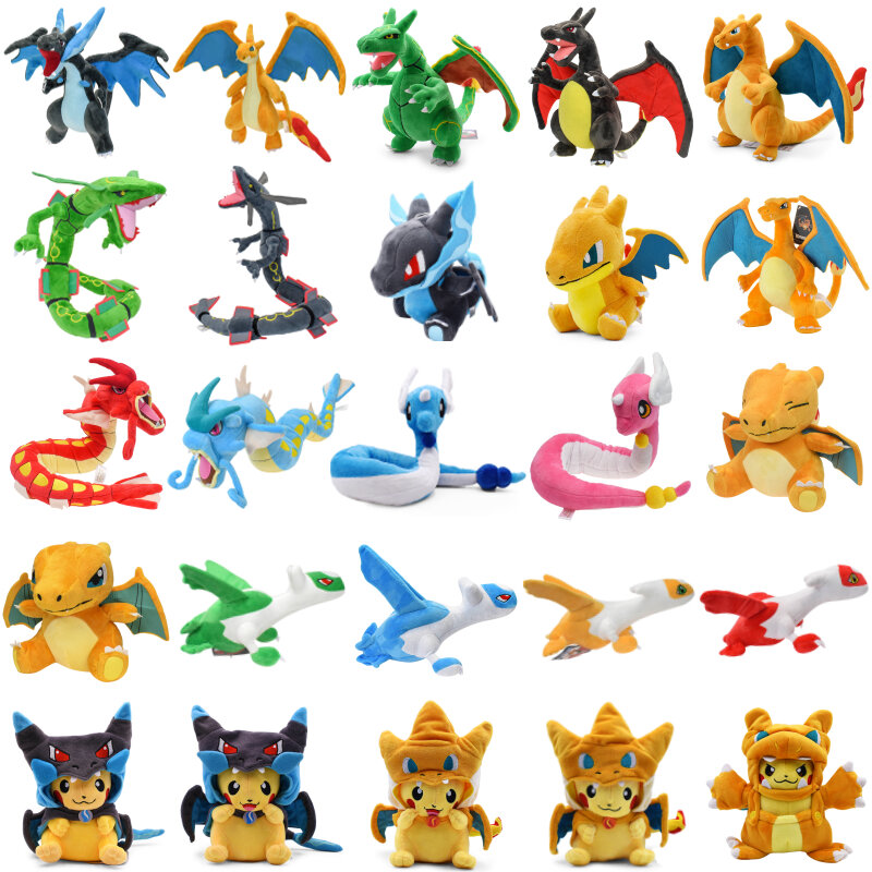 Pokémon Fuse Plush Toys, Rayquaza Mega, Charizard, X Y, Pikachu, Gyarados brilhantes, Dragonair, Latios, Latias, Charmander, Bonecas Peluche