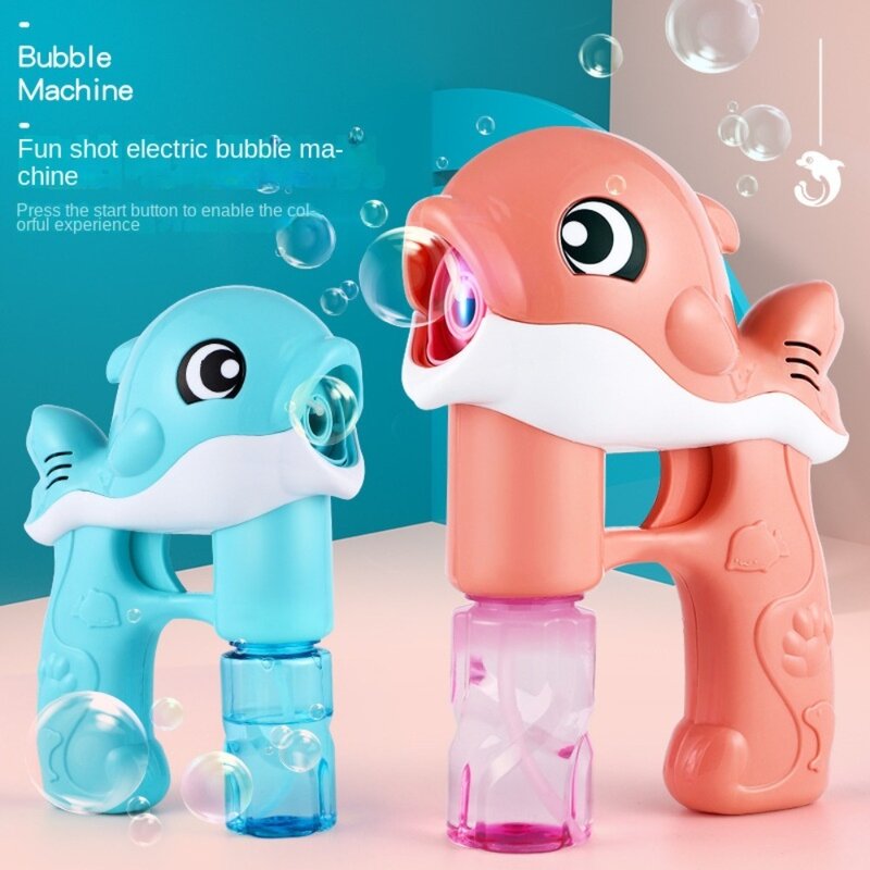 Pistola de burbujas de jabón eléctrica automática, soplador de luz LED, juguetes para niños, máquina de burbujas para exteriores, Dolphin, nuevo