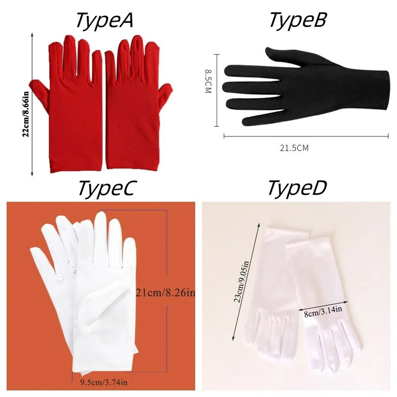 Sexy Stretchy Elastic Short Spandex White Black Red Evening Party Formal Prom Costume Etiquette Gloves Full Finger Gloves
