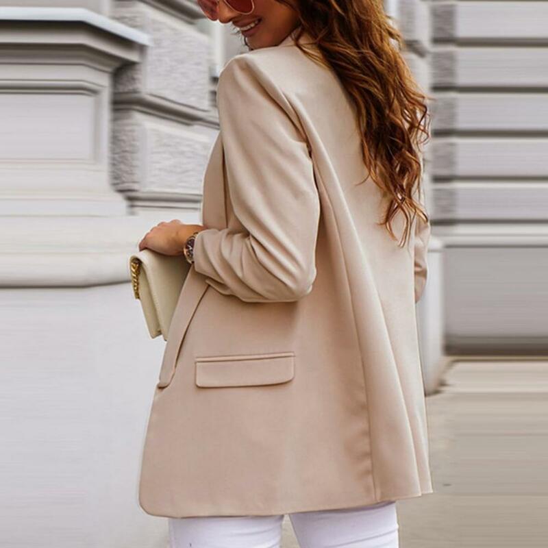 Blazer monocromático feminino com bolsos, cardigã estilo OL, casaco de terno formal, mangas compridas, roupas femininas, outono
