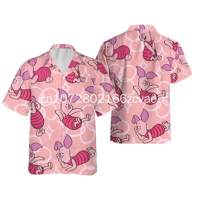 Новинка 2024, гавайская рубашка Disney для поросят, мужская и женская рубашка с короткими рукавами и пуговицами, Повседневная пляжная рубашка