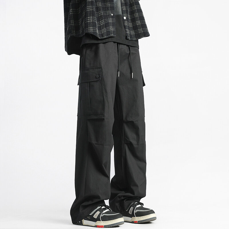 Pantalones Cargo holgados de pierna ancha, ropa de calle informal con múltiples bolsillos y cordón, cintura elástica, novedad de 2024