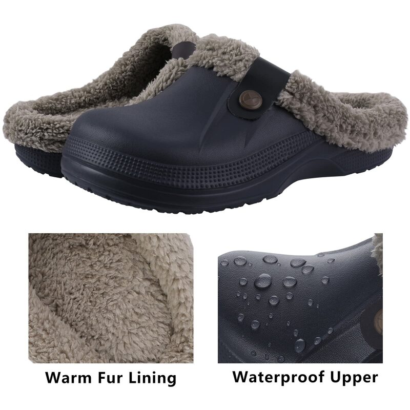 Comwarm-Zapatillas impermeables para hombre, zuecos de piel para el hogar, pantuflas de felpa suave, zapatos peludos para dormitorio, interiores y exteriores, Invierno