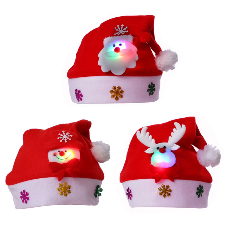 2022 Merry Christmas Hat New Year Navidad Santa Claus Red Short Plush Noel Hat For Kids Children Adult Xmas Gift Decoration Cap