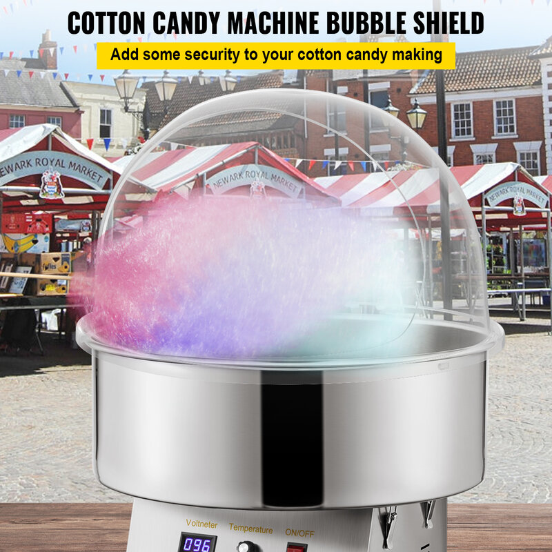 Коммерческая машина для производства хлопковой конфеты VEVOR, 21 дюйм, прозрачная нить, сахарница, щит для пузырьков, купол, для детского праздника