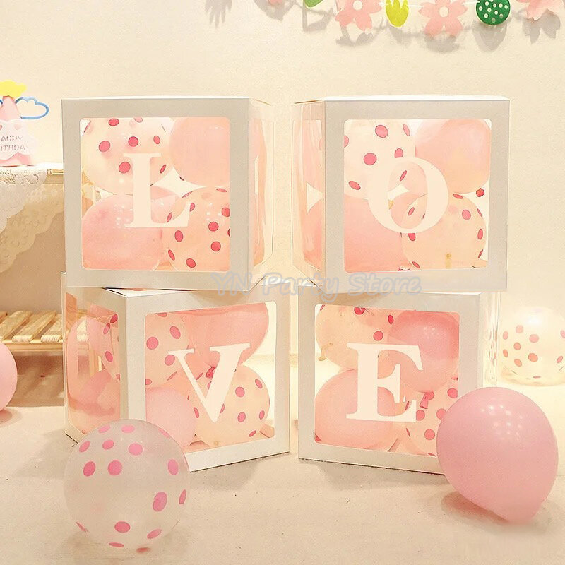 Caja de globos transparente con letras, decoración para Baby Shower, cumpleaños, boda, nombre personalizado, decoraciones para fiesta de primer cumpleaños
