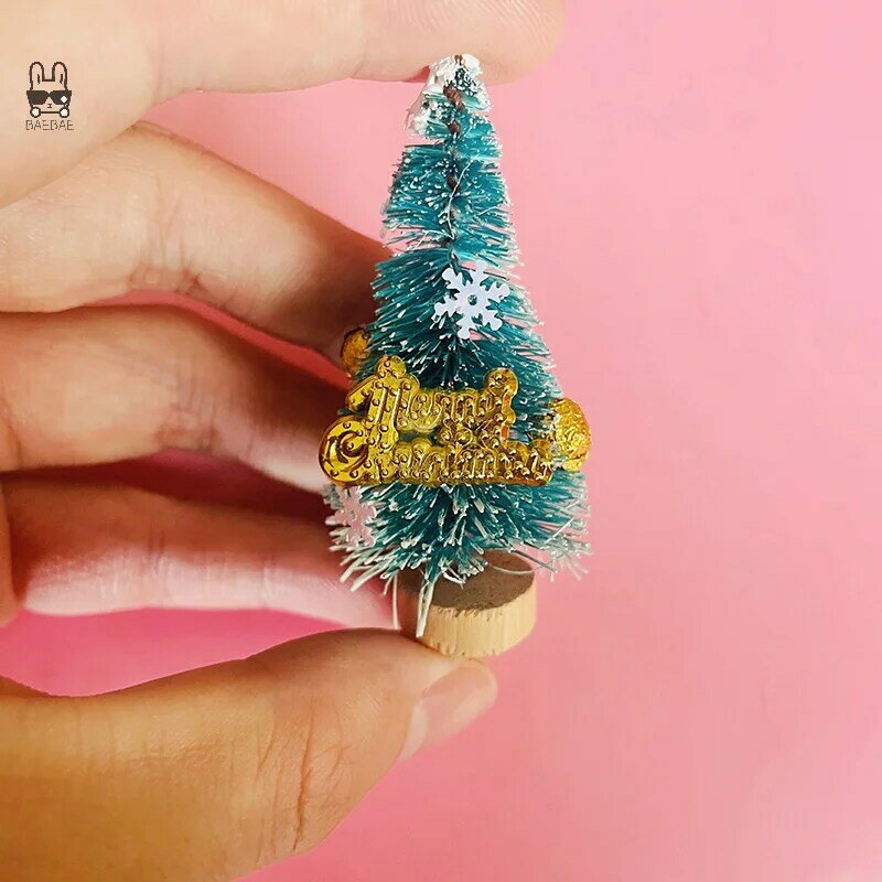 Miniatur rumah boneka 6.5/8CM, mainan dekorasi rumah boneka Model kruk karangan bunga pohon Natal