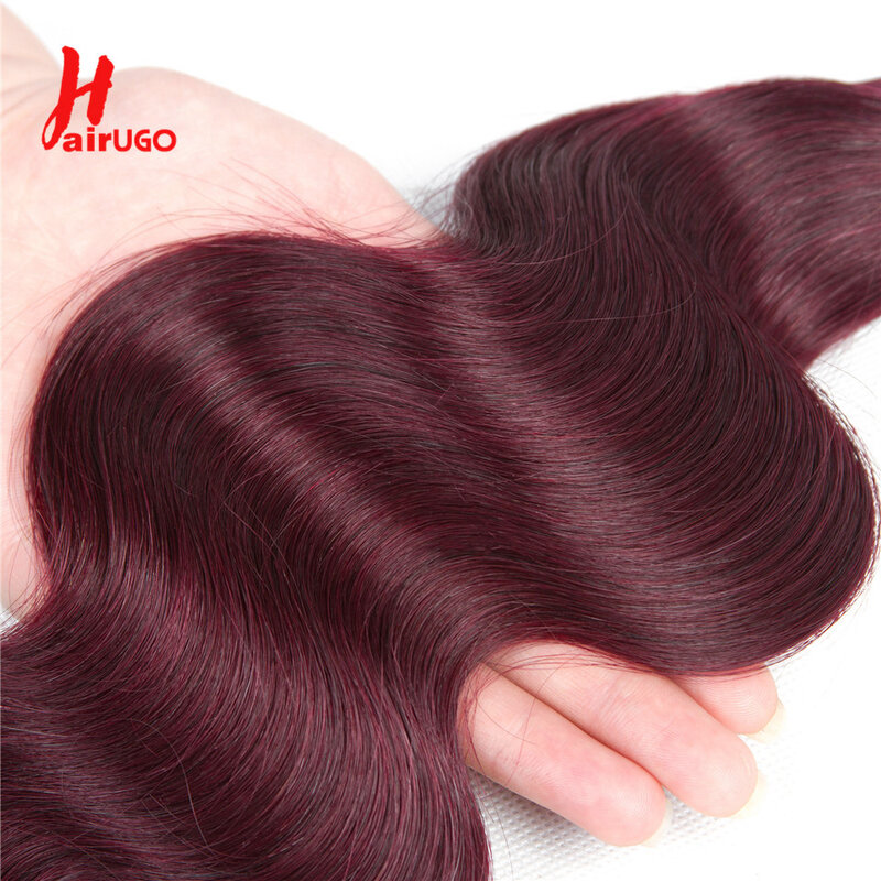 99J bundel rambut manusia lurus Remy bundel rambut lurus merah anggur jalinan rambut manusia rambut ekstensi berwarna HairUGo kelas 10A