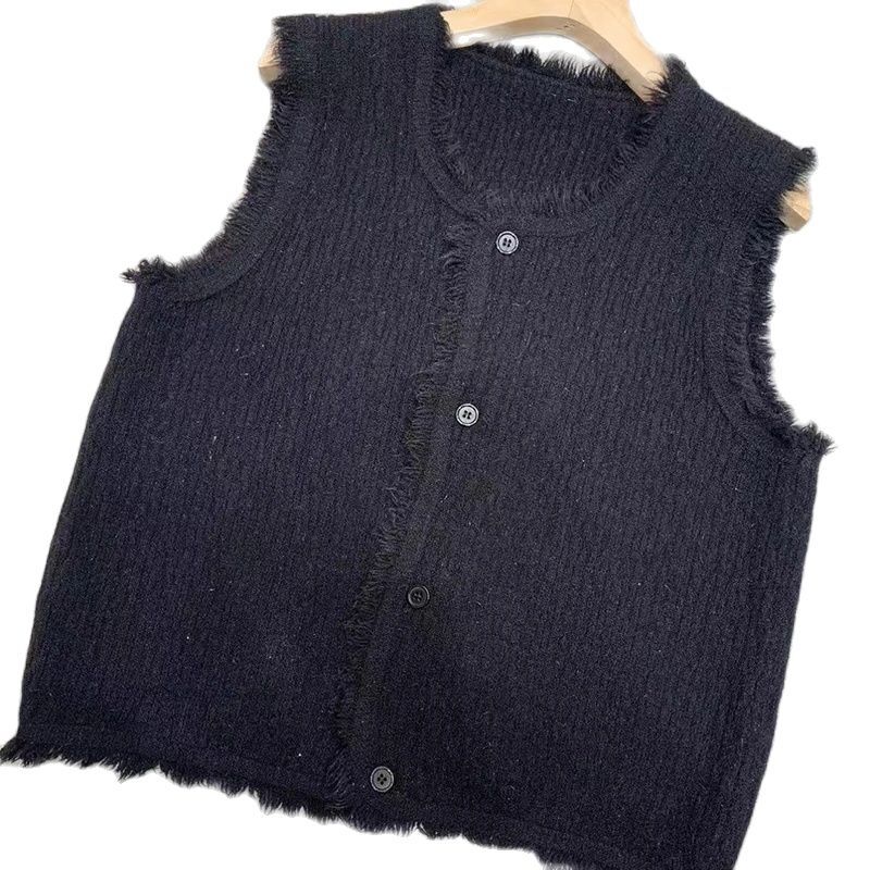 Vintage Tassels Lady Knitwear Cropped Sweater Vest 2024 Women Korean Style O Neck Cardigan Solid Knitted Sleeveless Jumper Femal