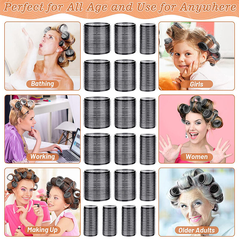 Rizadores de pelo sin calor, autoagarre negro, 13 piezas, rizos sin calor, flequillo, volumen, gancho autoadhesivo, herramientas de peinado DIY