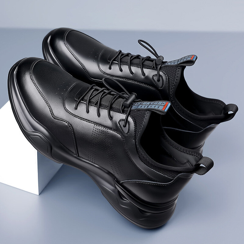 Кроссовки мужские кожаные, мягкая подошва, эластичный пояс, однотонные, модная повседневная обувь, дизайнерские, 2024
