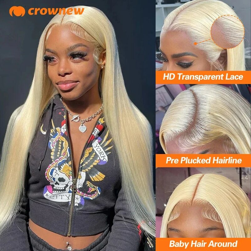 Perruque Lace Front Wig 613 naturelle blonde, cheveux humains, pre-plucked, HD, 13 age