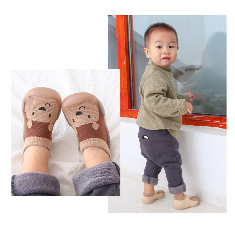 Chaussures anti-aldes pour enfants, chaussettes de sol en coton, semelle en caoutchouc, dessin animé, intérieur, nouveau-né, bébé, fille, garçon