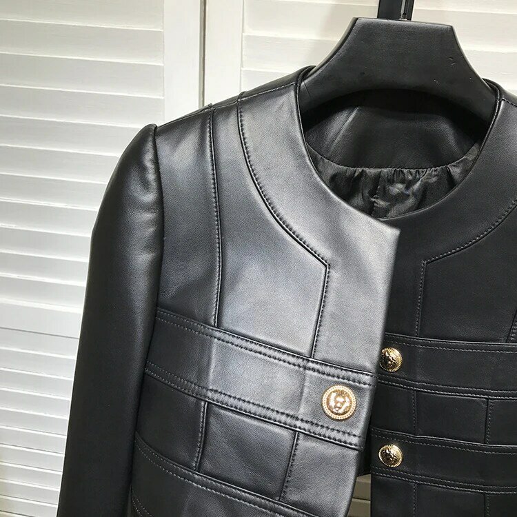 Весна 2023, Лидер продаж, шикарные женские кожаные байкерские куртки, новое Брендовое дизайнерское короткое пальто из овчины и натуральной кожи B849