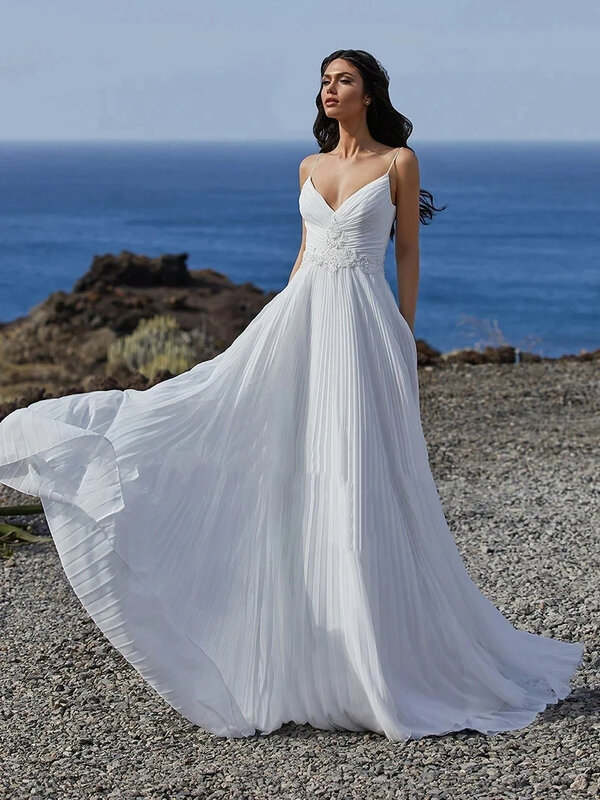Женское шифоновое свадебное платье It's yiiya, белое элегантное платье-трапеция с V-образным вырезом и открытой спиной на лето 2024