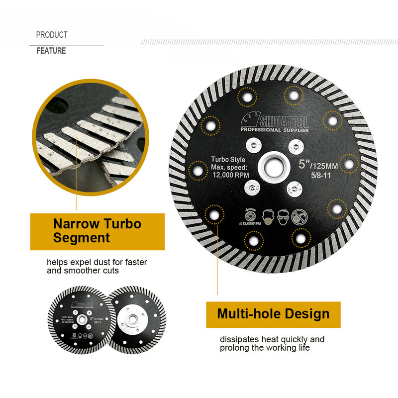 SHDIATOOL 1pc Diamond Saw Blade  Cutting Disc Hot Pressed Narrow M14 Thread  Dia 105/115/125mm Turbo Granite Marble Concrete