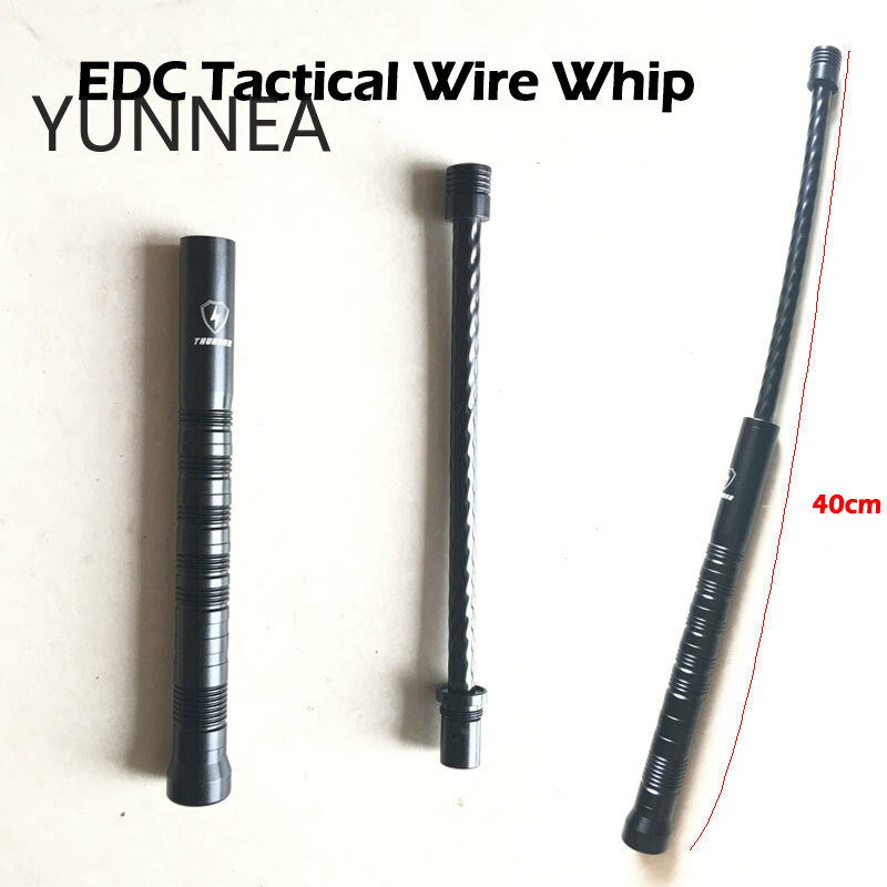 2022 NEW ARRIVAL 40CM Outdoor EDC Portable Tactical Wire Whip Aluminum Alloy Handle Pocket Safety Self Defense Tool