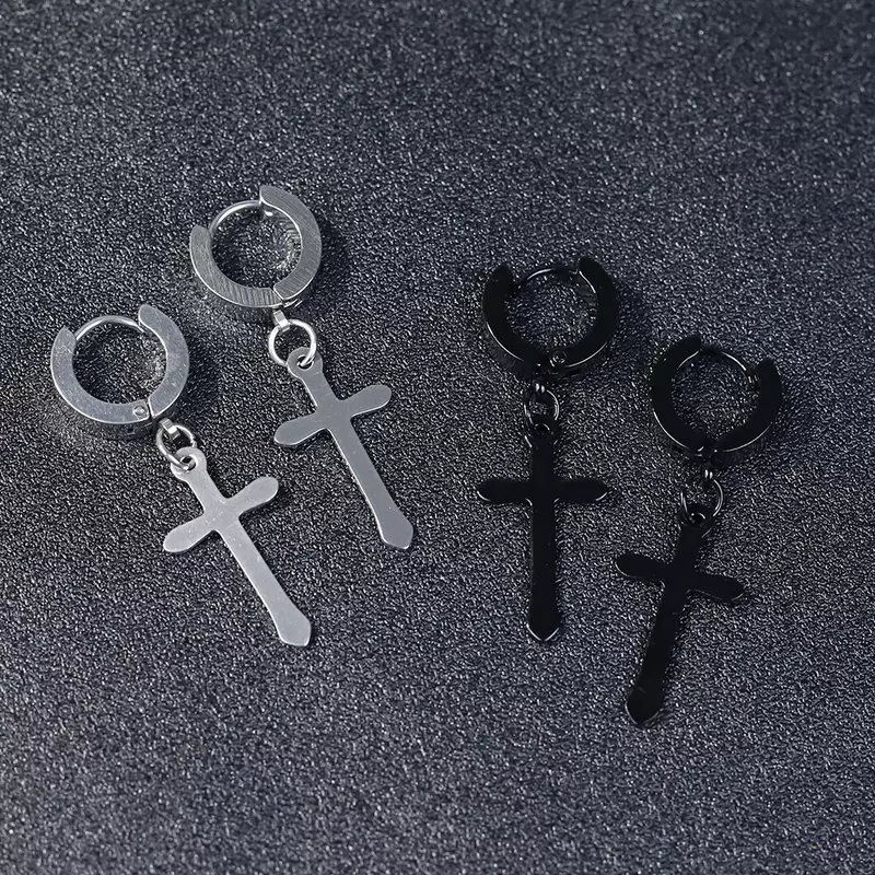 New Popular Cross Stainless Steel Painless Ear Clip Earrings for Men and Women Punk Black Earrings Hip Hop Rock Jewelry Gifts