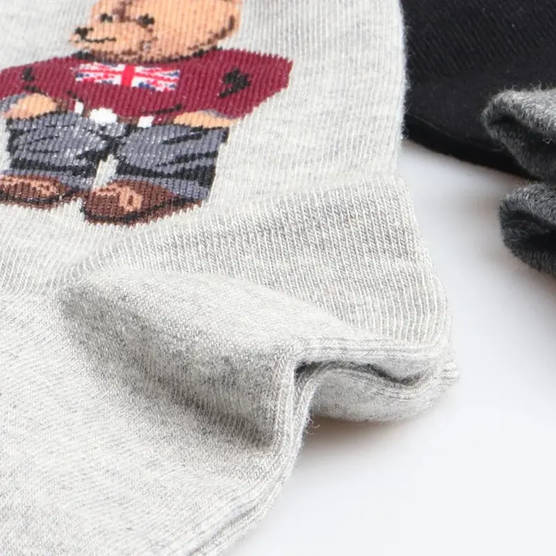 Chaussettes de dessin animé ours pour hommes, coton, Harajuku, planche à roulettes, chaud, nouveauté, respirant, cadeau de Noël, Gentleman, printemps, hiver, 5 paires