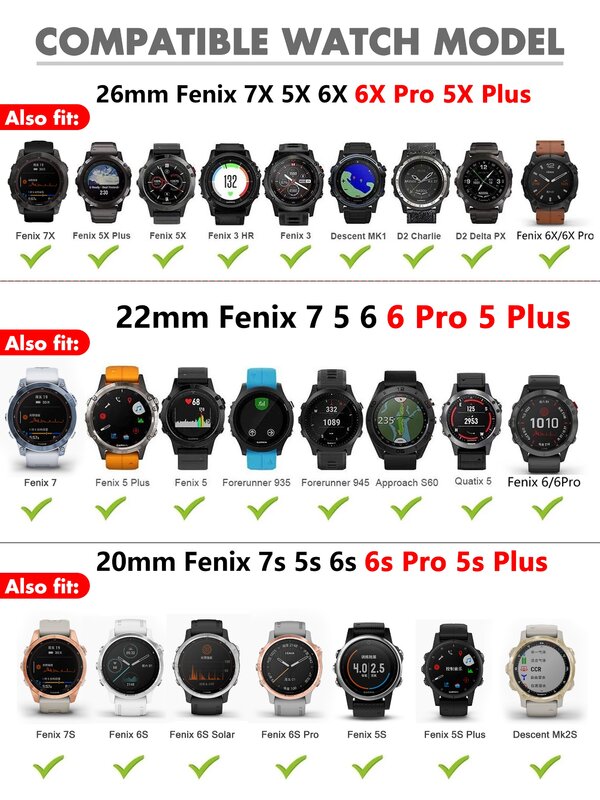 22 20 26MM QuickFit Strap For Garmin Fenix 6X 6 6S Pro Silicone Watch Band for Fenix 7S 7X 7 5X 5 5S 945 965 Epix Gen 2 Correa