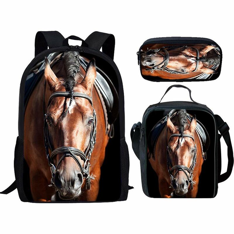 Belidome Casual 3Set Schoolbag Horse Print Fashion Backpack for Teen Boys Girls Travel Bookbag Back to School Mochila Infantil