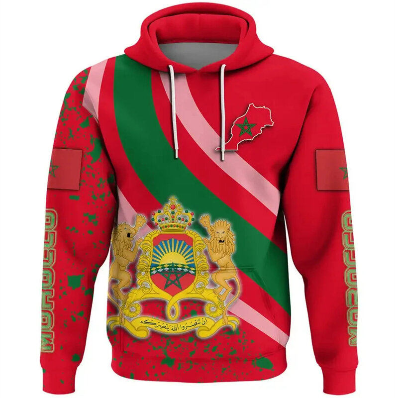 Morocco National Emblem Flag Hoodies 3d Print Hooded Sweatshirts 2024 Daily Casual Oversized Hoodie Long Sleeve Pullovers Homme