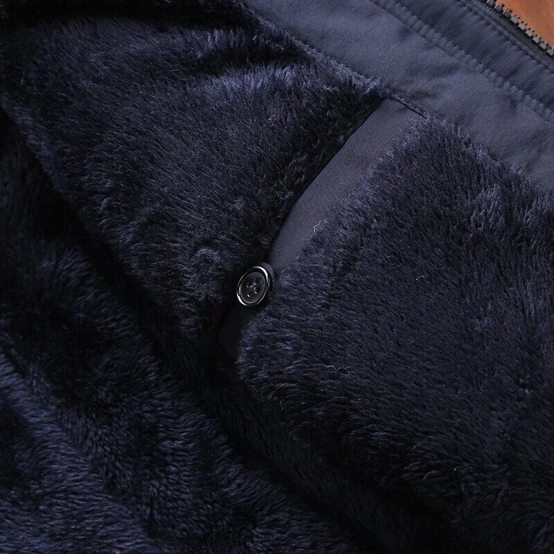 Giacca invernale da uomo Multi-tasca di grandi dimensioni fodera in pile Parka da esterno giacca a vento con cappuccio capispalla calda spessa retrò