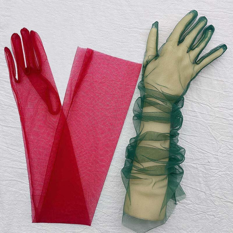 1 Pair Fashion Bridal dress gloves Long gauze Polyester Women's gloves Elegant Summer Thin Sunscreen gloves Dress gloves