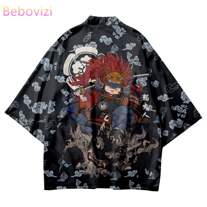 Baju kardigan Kimono gaya Jepang, atasan tradisional Samurai pantai Yukata Pria Wanita 2023, baju Cosplay Kimono cetak Tuhan kucing 6XL 5XL