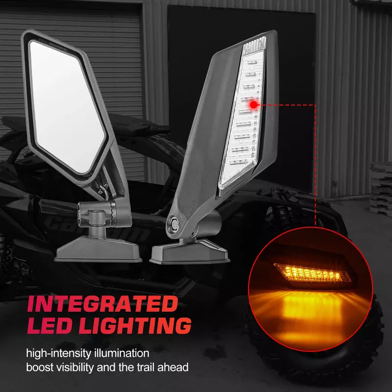 UTV A-Pillar Side Racing/View Mirror Light Glass Adjustable for 2017-2024 Can Am Maverick X3 MAX/ X RS/ DS / MR/ Turbo/ R