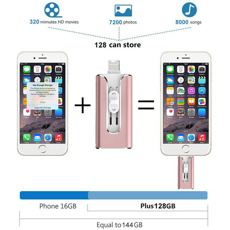 Unidad Flash Usb 128 para iPhone, iPad, teléfono Android, iPhone 6, 7, 8, X, XS, XR, 64GB, 3,0 GB