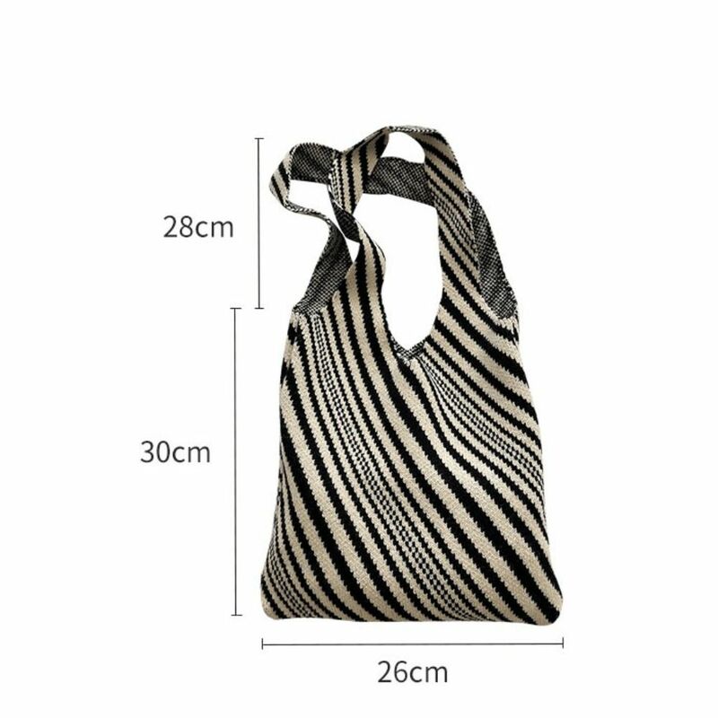 Tas tenun tangan garis-garis Zebra tas Tote rajut buatan tangan kapasitas tinggi tas pergelangan tangan pita Festival musim gugur pertengahan