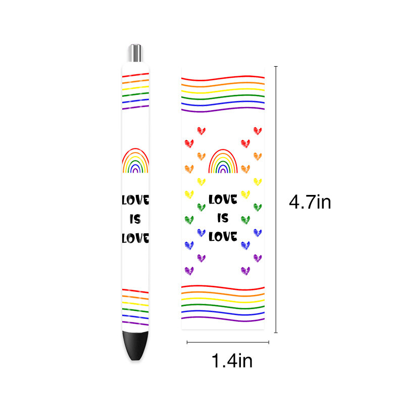 레인보우 컬러풀 UV DTF 펜 랩 전사 데칼, 볼펜 맞춤형 스티커, 5 개