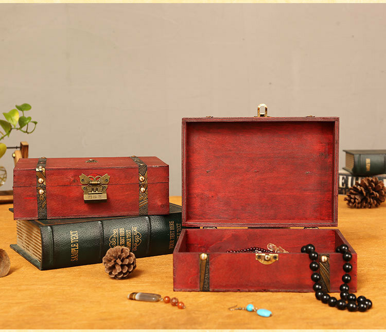 Jewelry Box Vintage Daily Necessities Desktop Storage Box Old Wooden Box ID Ornament Gift Box