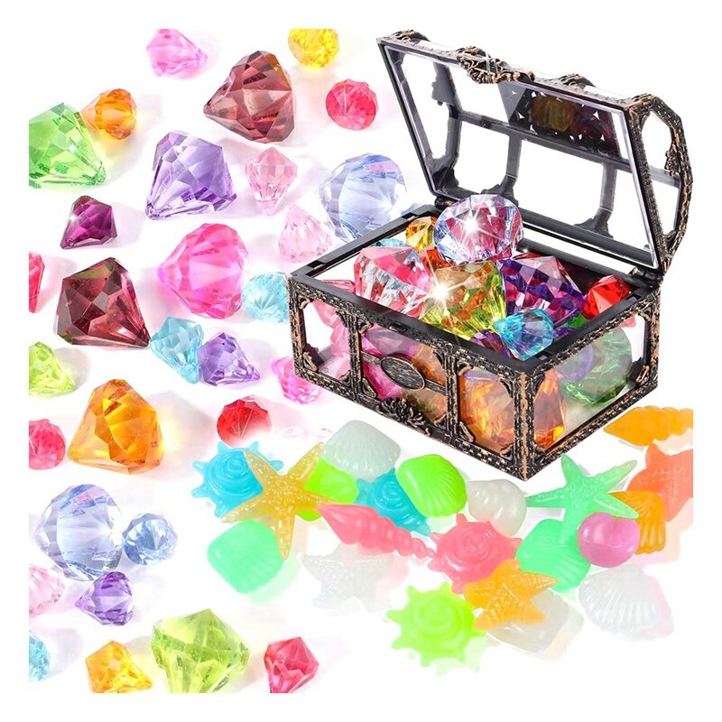 40Pcs Mergulho Gem Piscina Brinquedos Incluem Diamantes Coloridos Set Dive Toy Treasure Chest Underwater Swimming Toy Gem Pirate Box