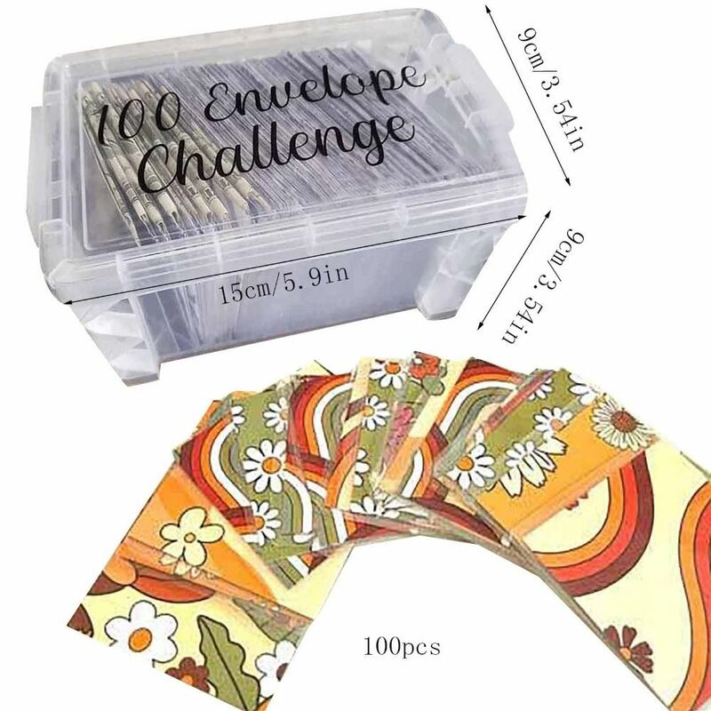 Caja de desafío de sobres, caja de presupuesto con sobres de efectivo para planificador de presupuesto y ahorro de dinero, 100