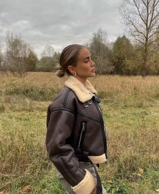 Женская модная Толстая теплая куртка из искусственной овчины 2023, пальто, винтажная женская верхняя одежда с длинным рукавом и поясом, шикарные топы