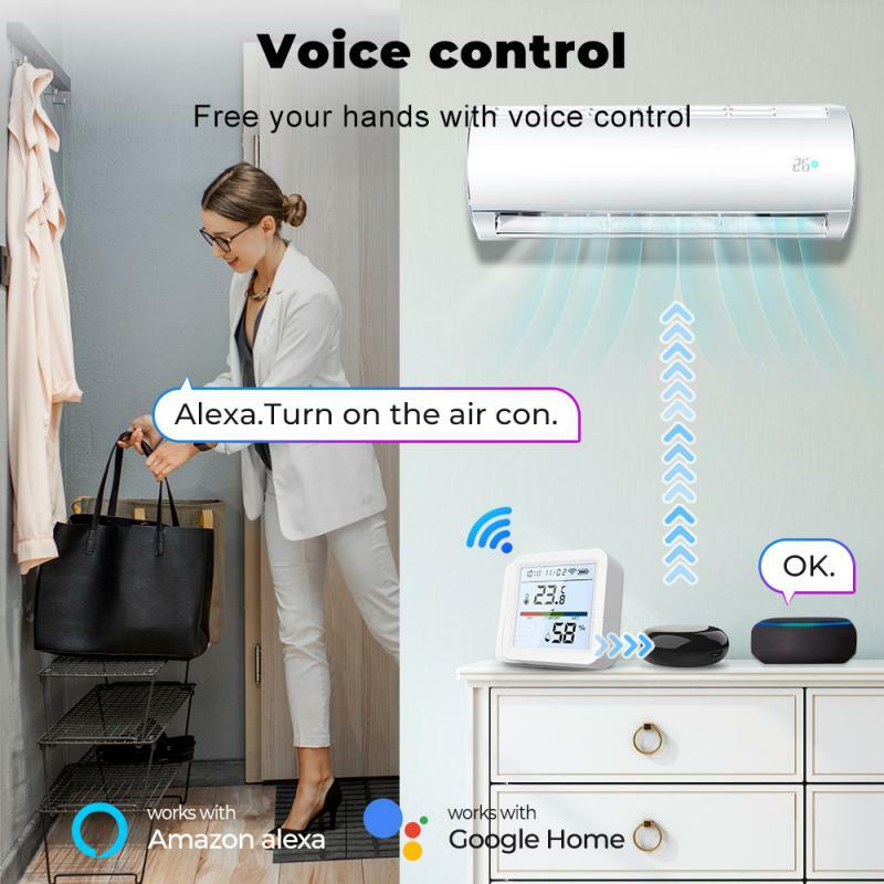 Sensor de Temperatura e Umidade Tuya, Higrômetro Inteligente, Wifi Via Alexa Google Home, Controle de retroiluminação, Termômetro, Display LCD