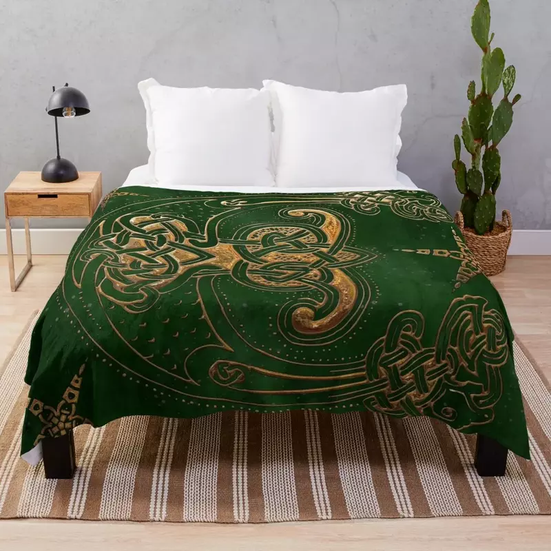 ผ้าห่มผ้าห่มลายเซลติกสำหรับป่าไม้และทองคำผ้าห่มโซฟาที่สวยงาม