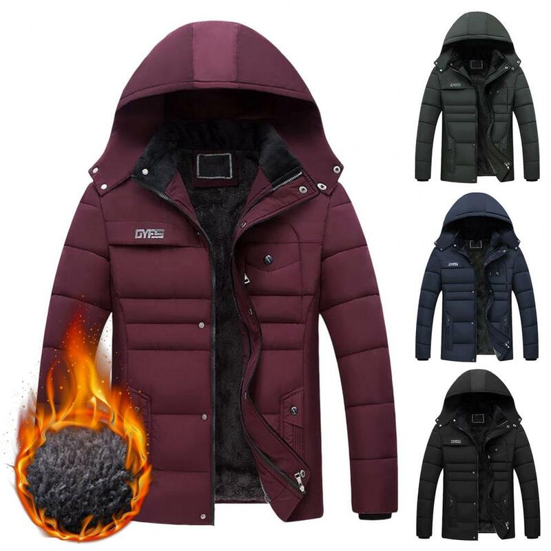 Parka con capucha para hombre, chaqueta de felpa forrada de Color sólido, cortavientos de gran tamaño, ropa de calle a prueba de frío, Invierno