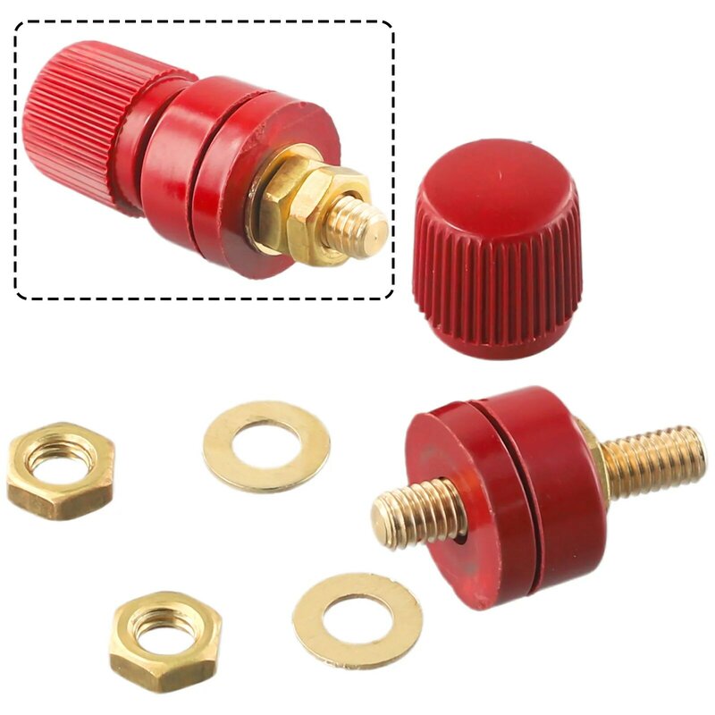Power Junction Post Connectors Wire Binding Post Thread Screw M6 Brass Power Supply Connect Terminal Black Red