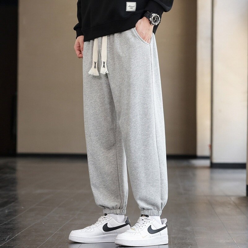 Calça de jogger de algodão masculina, streetwear com cordão, calça casual larga, calça harém solta, moda coreana, Y2k, novo, 2024
