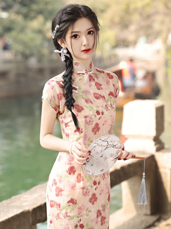 Vestido cheongsam chinês retrô, meio cardigã, vestido vestível diário, novo, estilo suave, primavera