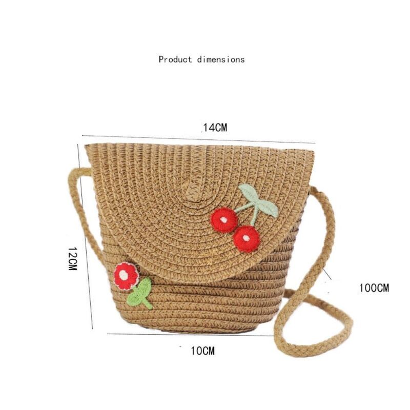 حقائب كتف صغيرة مصنوعة يدويًا من القش على شكل زهرة للفتيات الصغيرات ، محافظ عملات معدنية ، حقائب يد جديدة