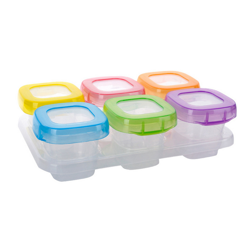 Cubos de congelación de alimentos para bebé, bandeja de 6 piezas, 60ml, contenedores de almacenamiento de congelador, colores mezclados