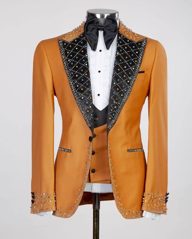 Set pakaian pria Glitter 3 potong Blazer + rompi + celana tuksedo pernikahan pengantin pria kristal mewah mantel kancing sebaris jaket dibuat sesuai pesanan