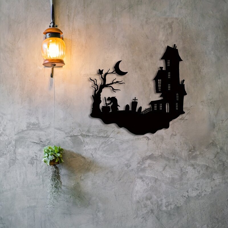 Decoración de pared con silueta de Metal, carteles de patio, decoración de pared moderna, Mural de pegatina, decoración de habitación de Halloween, artesanías colgantes de pared de Metal